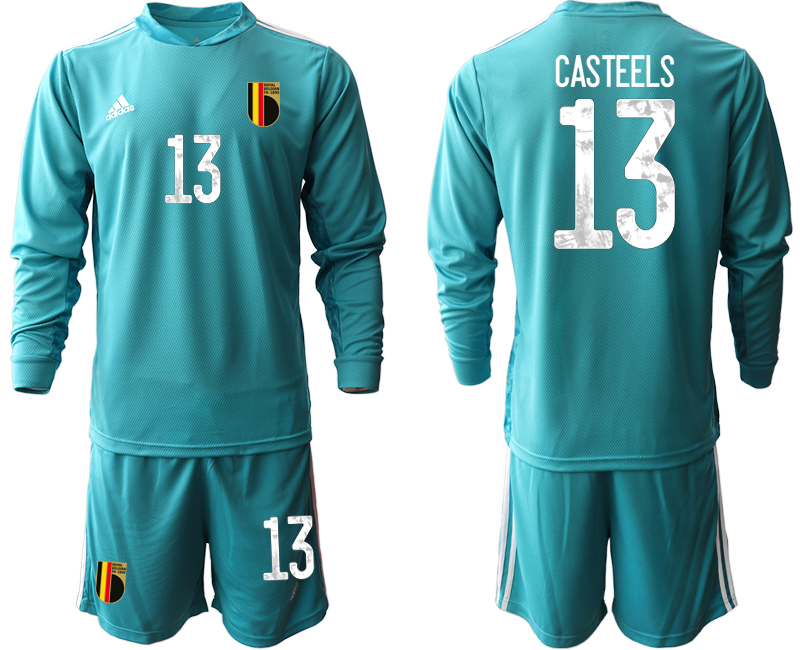 Cheap Men 2021 European Cup Belgium blue Long sleeve goalkeeper 13 Soccer Jersey